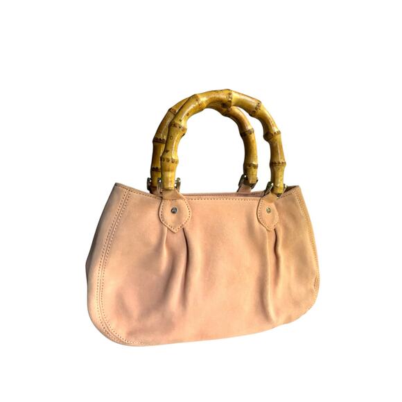 Ann Taylor LOFT Purse Blush Suede With Bamboo Handles - Picture 8 of 9